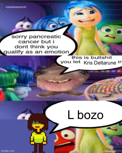 Kris is totally a emotion…….     Right? | Kris Deltarune; L bozo | image tagged in sorry pancreatic cancer but i don t think you qualify as an emot | made w/ Imgflip meme maker