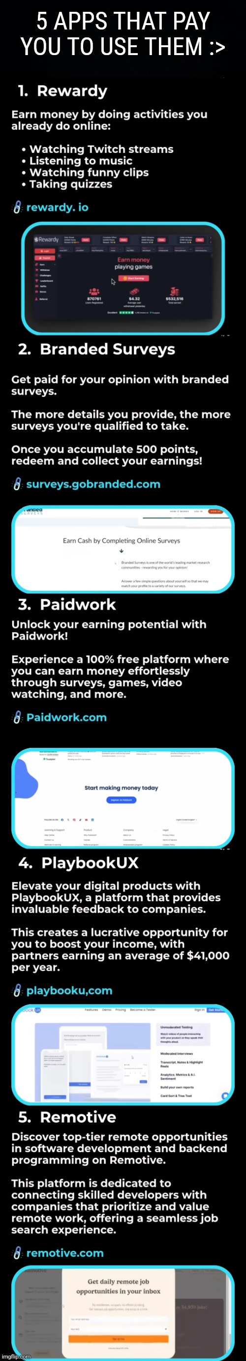 And now, 5 apps and websites that pay you to use them :> | 5 APPS THAT PAY YOU TO USE THEM :> | image tagged in simothefinlandized,apps,websites,making money,infographics | made w/ Imgflip meme maker