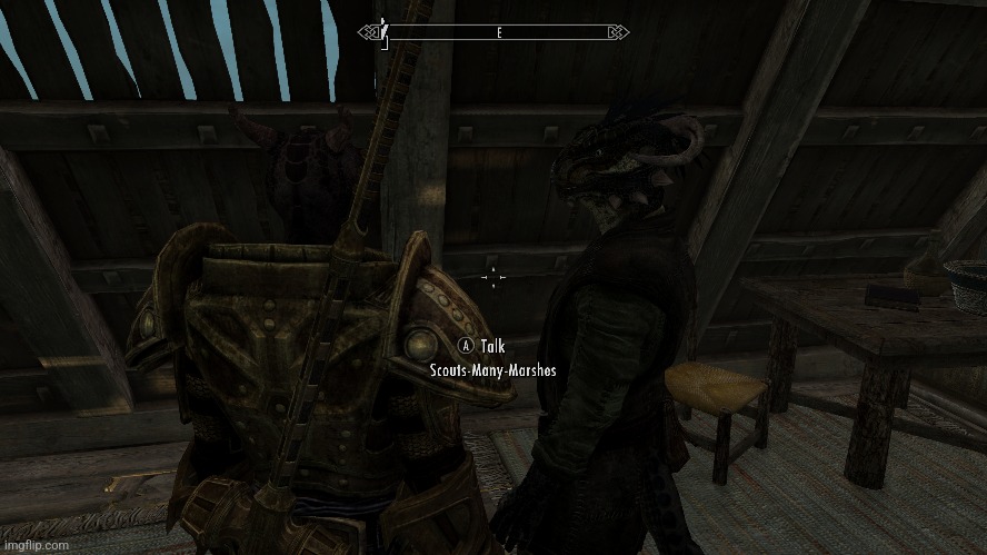 Just a man, and his jacked Argonian Dragonborne wife decked out in armor | made w/ Imgflip meme maker