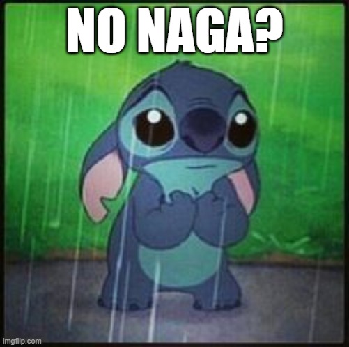 Stitch in the rain | NO NAGA? | image tagged in stitch in the rain,lilo and stitch,memes,no bitches | made w/ Imgflip meme maker