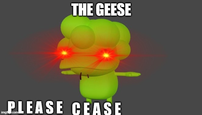 Ceasw the geese | THE GEESE; P L E A S E | image tagged in doobus goobus c e a s e | made w/ Imgflip meme maker