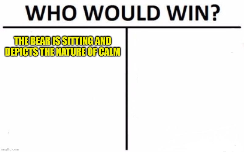 Who Would Win? | THE BEAR IS SITTING AND DEPICTS THE NATURE OF CALM | image tagged in memes,who would win | made w/ Imgflip meme maker