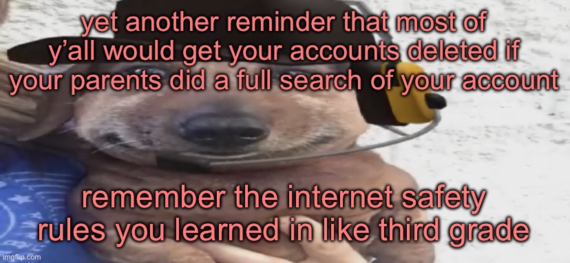 stranger danger!!!! | yet another reminder that most of y’all would get your accounts deleted if your parents did a full search of your account; remember the internet safety rules you learned in like third grade | image tagged in chucklenuts | made w/ Imgflip meme maker