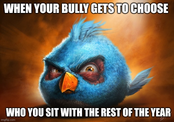 Please don't make me sit alone | WHEN YOUR BULLY GETS TO CHOOSE; WHO YOU SIT WITH THE REST OF THE YEAR | image tagged in realistic | made w/ Imgflip meme maker