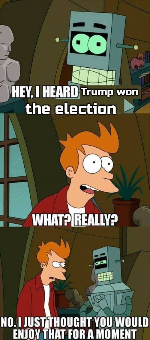 Futurama Helper | the election; Trump won | image tagged in futurama helper,slavic,trump | made w/ Imgflip meme maker