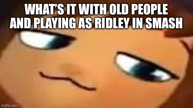 smug hat kid.mp4 | WHAT’S IT WITH OLD PEOPLE AND PLAYING AS RIDLEY IN SMASH | image tagged in smug hat kid mp4 | made w/ Imgflip meme maker