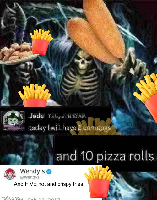 Couldn’t find transparent Wendy’s fries images, so here you go | And FIVE hot and crispy fries | made w/ Imgflip meme maker