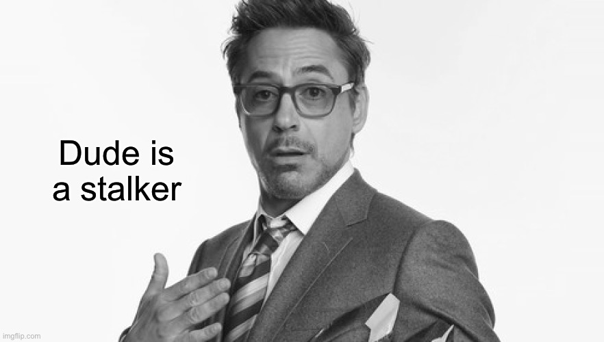 Robert Downey Jr's Comments | Dude is a stalker | image tagged in robert downey jr's comments | made w/ Imgflip meme maker