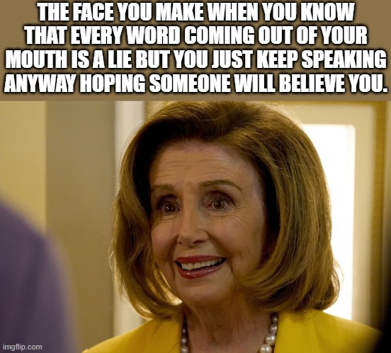 When ever she speaks she seems to make this face a lot.  It is face of hoping to not get caught in a lie. | THE FACE YOU MAKE WHEN YOU KNOW THAT EVERY WORD COMING OUT OF YOUR MOUTH IS A LIE BUT YOU JUST KEEP SPEAKING ANYWAY HOPING SOMEONE WILL BELIEVE YOU. | image tagged in not to be confused with deer in the headlights | made w/ Imgflip meme maker