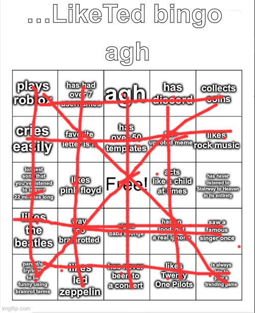 I did my own bingo | image tagged in liketed bingo | made w/ Imgflip meme maker