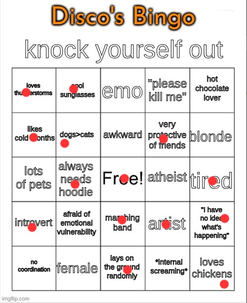 Disco's Bingo | image tagged in disco's bingo | made w/ Imgflip meme maker