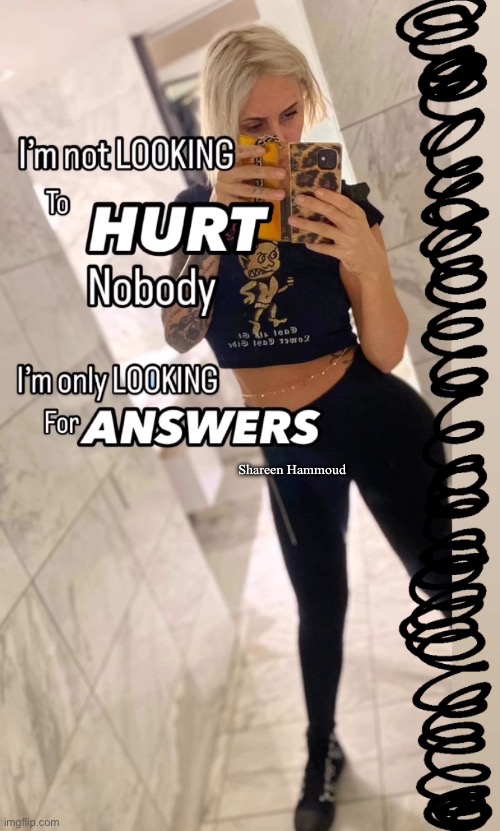 I’m not looking to hurt nobody I’m only looking for answers | Shareen Hammoud | image tagged in truecrimestories,shareenhammoud,quotes,traumaquote,mentalhealthquote,recoveryquote | made w/ Imgflip meme maker