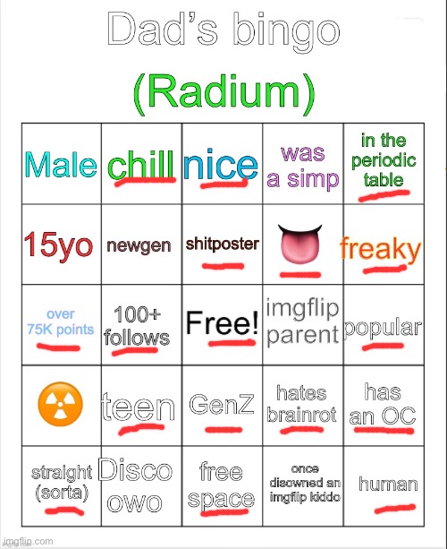 Radium’s bingo | image tagged in radium s bingo | made w/ Imgflip meme maker