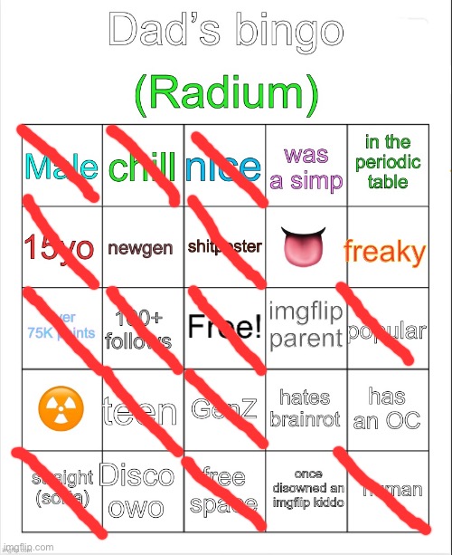 Radium’s bingo | image tagged in radium s bingo | made w/ Imgflip meme maker