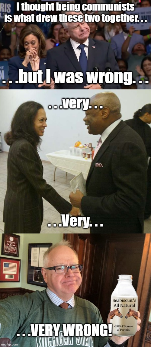 If the Tim story ends up true. . . | I thought being communists is what drew these two together. . . . . .but I was wrong. . . . . .very. . . . . .Very. . . . . .VERY WRONG! | image tagged in tim walz and kamala harris,kamala harris willy brown,politics,political humor | made w/ Imgflip meme maker