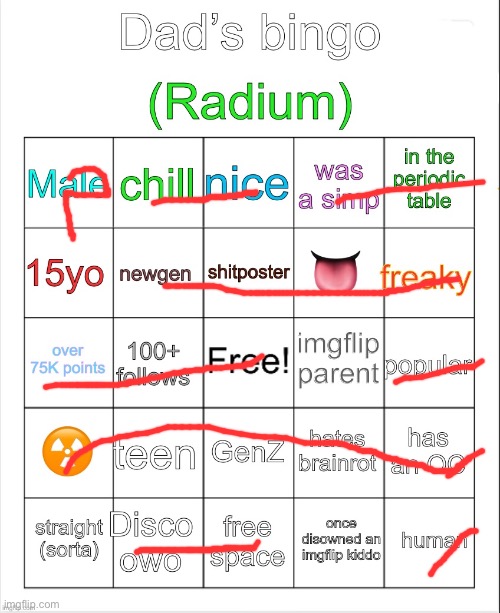 Radium’s bingo | image tagged in radium s bingo | made w/ Imgflip meme maker