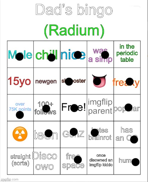 Radium’s bingo | image tagged in radium s bingo | made w/ Imgflip meme maker