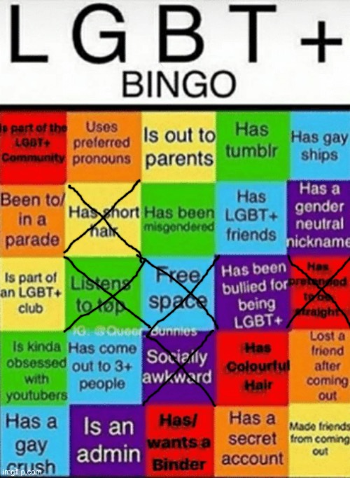 How tf is listening to twenty one pilots gay they’re literally a Christian band | image tagged in lgbtq bingo | made w/ Imgflip meme maker