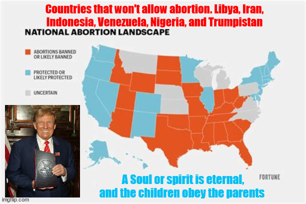 Not a nice place to visit | Countries that won't allow abortion. Libya, Iran,
Indonesia, Venezuela, Nigeria, and Trumpistan; A Soul or spirit is eternal, and the children obey the parents | image tagged in weaponizing the bible,antichrist,the beast,666,revelation,bottomless pit | made w/ Imgflip meme maker