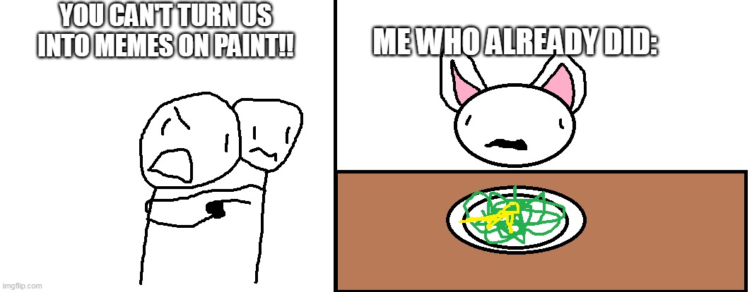 woman screaming at cat but on paint | ME WHO ALREADY DID:; YOU CAN'T TURN US INTO MEMES ON PAINT!! | image tagged in funny | made w/ Imgflip meme maker