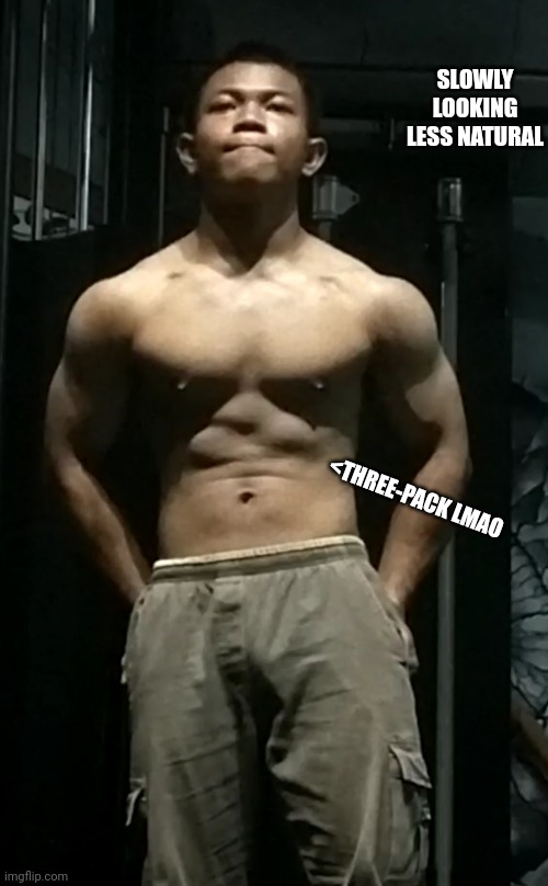 SLOWLY LOOKING LESS NATURAL; <THREE-PACK LMAO | made w/ Imgflip meme maker