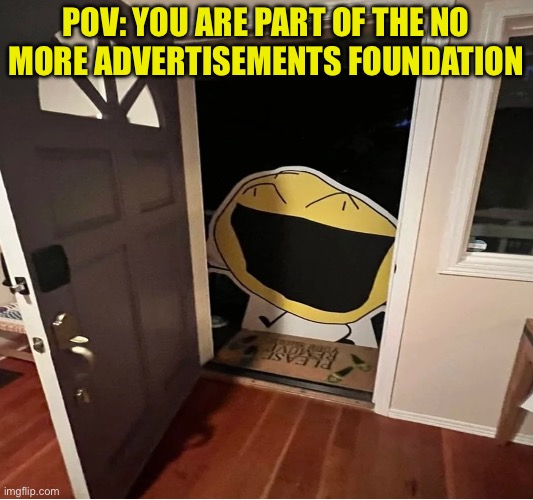 Someone told me to make this | POV: YOU ARE PART OF THE NO MORE ADVERTISEMENTS FOUNDATION | image tagged in fun,bfdi | made w/ Imgflip meme maker