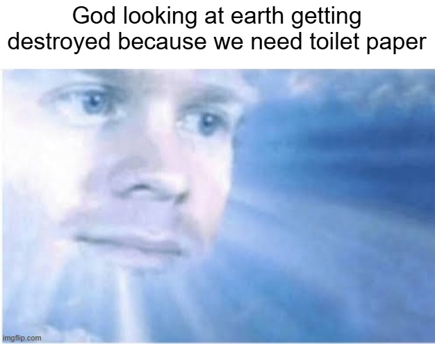 treez | God looking at earth getting destroyed because we need toilet paper | image tagged in god,memes,funny,earth,trees,toilet paper | made w/ Imgflip meme maker