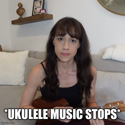 colleen ballinger ukulele apology | *UKULELE MUSIC STOPS* | image tagged in colleen ballinger ukulele apology | made w/ Imgflip meme maker