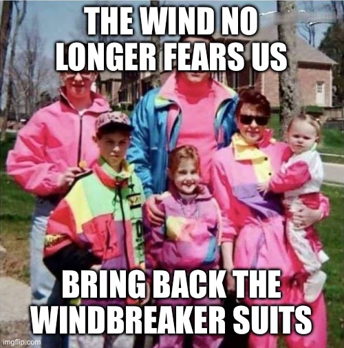 The wind no longer fears us | THE WIND NO LONGER FEARS US; BRING BACK THE WINDBREAKER SUITS | image tagged in wind breaker | made w/ Imgflip meme maker