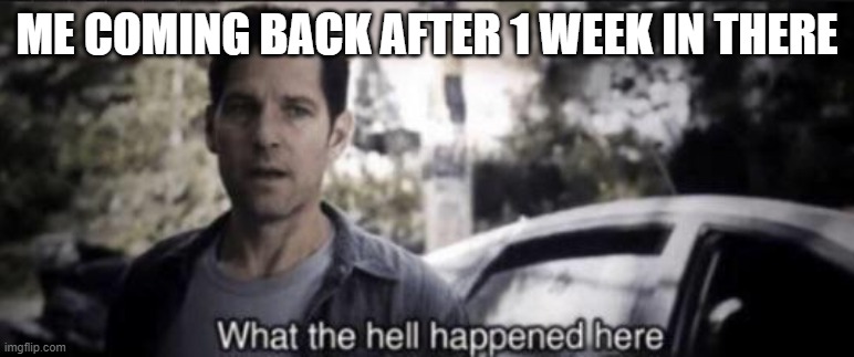 What the hell happened here | ME COMING BACK AFTER 1 WEEK IN THERE | image tagged in what the hell happened here | made w/ Imgflip meme maker