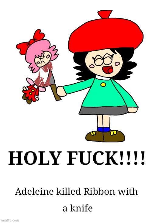 Adeleine actually did it, she murdered Ribbon again | image tagged in kirby,parody,artwork,death,funny,fanart | made w/ Imgflip meme maker