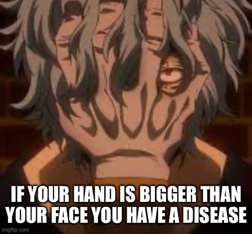 IF YOUR HAND IS BIGGER THAN YOUR FACE YOU HAVE A DISEASE | image tagged in bnha | made w/ Imgflip meme maker