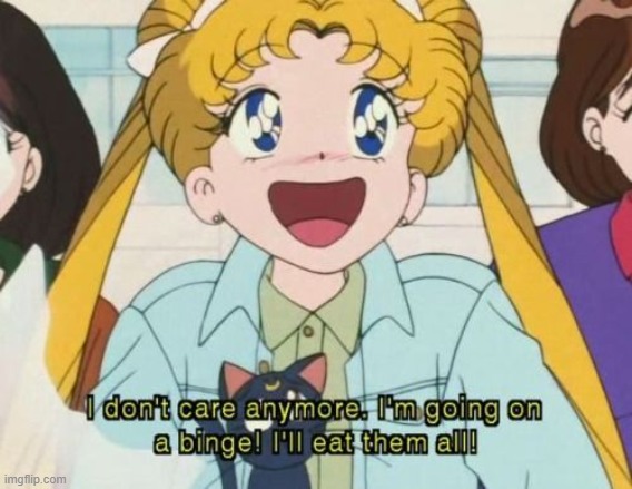 Sailor Moon binge | image tagged in sailor moon binge | made w/ Imgflip meme maker