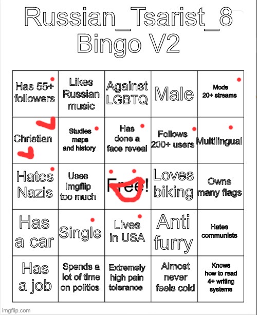 sorry i don’t know what a writing system is or a communist and i can’t ride a bike | image tagged in russian_tsarist_8 bingo v2 | made w/ Imgflip meme maker
