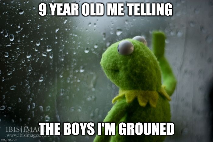 why | 9 YEAR OLD ME TELLING; THE BOYS I'M GROUNED | image tagged in kermit window | made w/ Imgflip meme maker