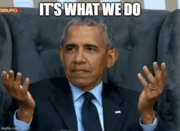 Barack Obama shrug | IT'S WHAT WE DO | image tagged in barack obama shrug | made w/ Imgflip meme maker