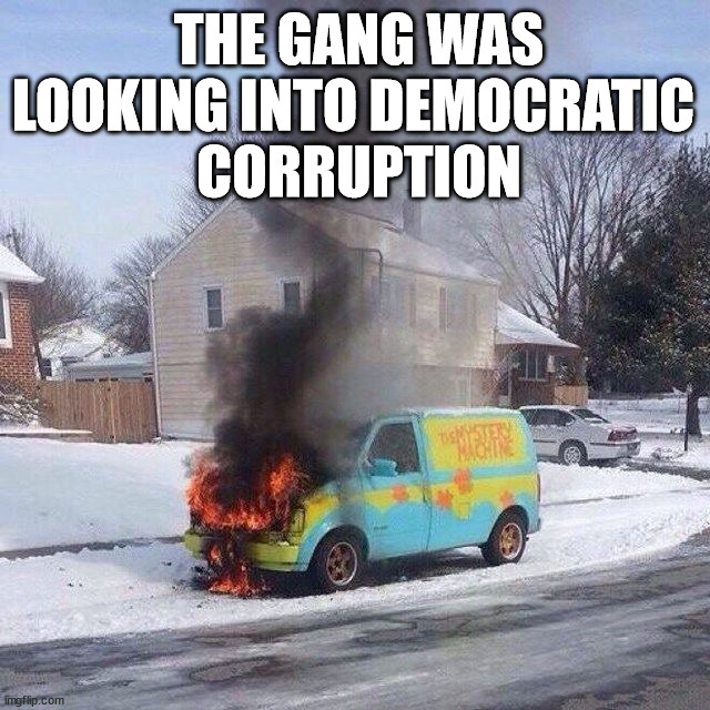 When politicians retire as multimillionaires | THE GANG WAS LOOKING INTO DEMOCRATIC 
CORRUPTION | image tagged in government corruption | made w/ Imgflip meme maker