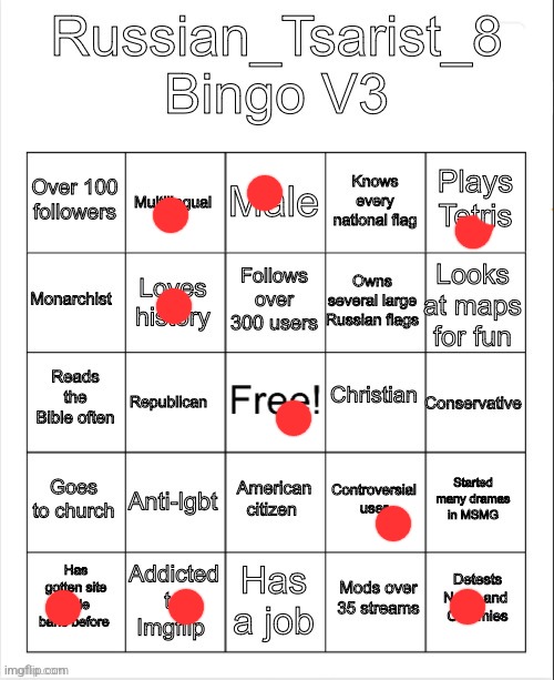 Russian_Tsarist_8 Bingo V3 | image tagged in russian_tsarist_8 bingo v3 | made w/ Imgflip meme maker