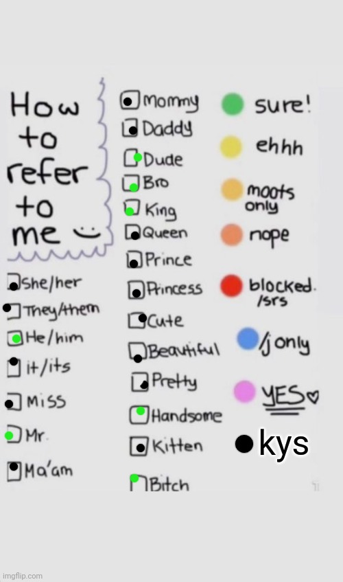 pretty reasonable, yeah? | kys | image tagged in how to refer to me | made w/ Imgflip meme maker