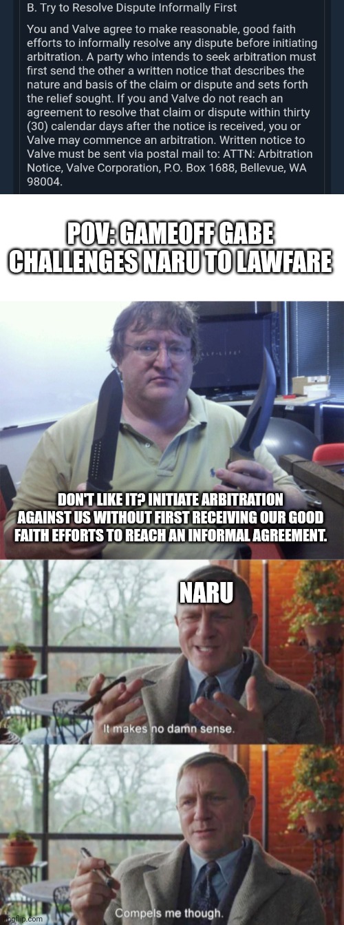 Image tagged in blank white template,medieval gabe newell,it makes no damn sense compels me though