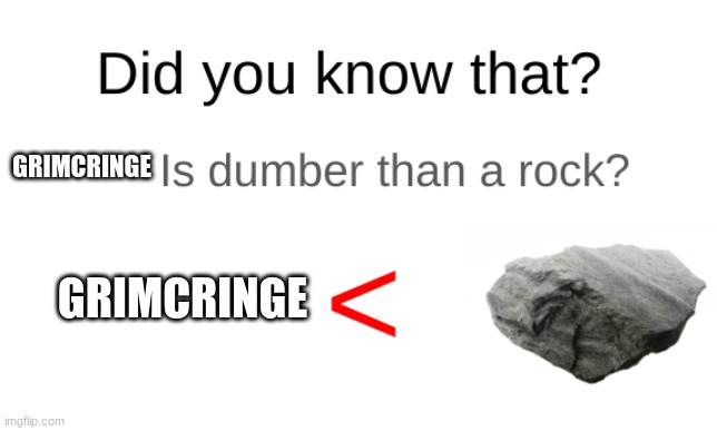 Did you know that (blank) is dumber than a rock? | GRIMCRINGE GRIMCRINGE | image tagged in did you know that blank is dumber than a rock | made w/ Imgflip meme maker