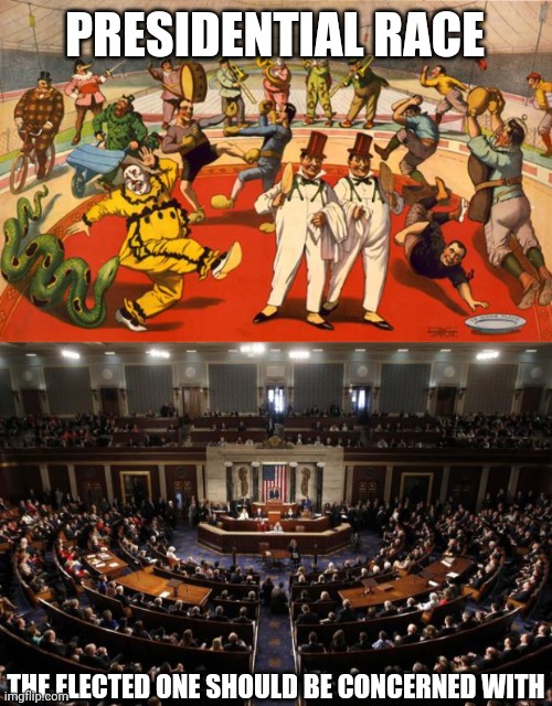 PRESIDENTIAL RACE THE ELECTED ONE SHOULD BE CONCERNED WITH | image tagged in circus,congress | made w/ Imgflip meme maker