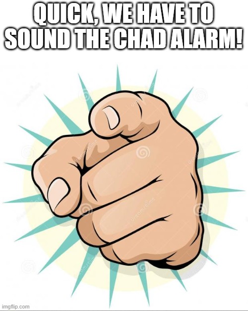 No homo | QUICK, WE HAVE TO SOUND THE CHAD ALARM! | image tagged in pointing at you,memes | made w/ Imgflip meme maker