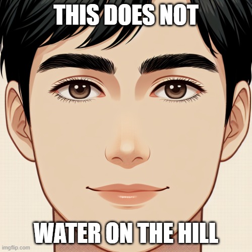 AI generated easy face | THIS DOES NOT; WATER ON THE HILL | image tagged in ai generated easy face | made w/ Imgflip meme maker