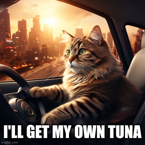 Cat wants tuna | I'LL GET MY OWN TUNA | image tagged in cars,funny cats,cats are awesome,i love cats | made w/ Imgflip meme maker