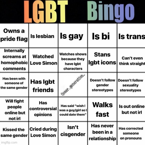 So close to a bingo | image tagged in lgbtq bingo | made w/ Imgflip meme maker