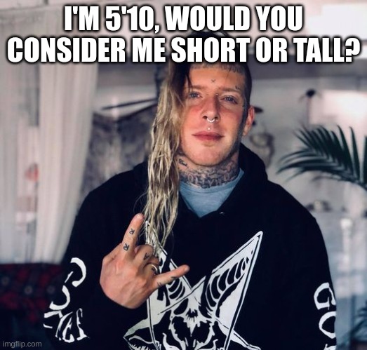 Tom MacDonald | I'M 5'10, WOULD YOU CONSIDER ME SHORT OR TALL? | image tagged in tom macdonald | made w/ Imgflip meme maker