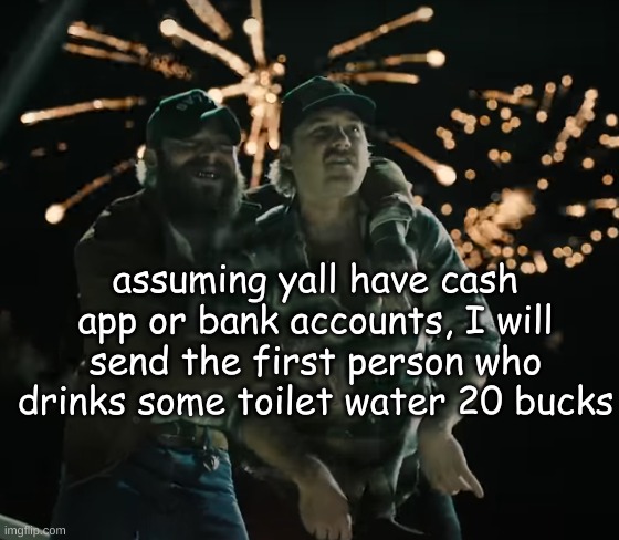 Morgan Wallen and Post Malone | assuming yall have cash app or bank accounts, I will send the first person who drinks some toilet water 20 bucks | image tagged in morgan wallen and post malone | made w/ Imgflip meme maker