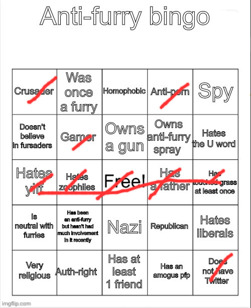 I still a furry supporter, but I got a bingo, it's little concerning | image tagged in anti-furry bingo,sorry | made w/ Imgflip meme maker