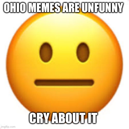 Not funny | OHIO MEMES ARE UNFUNNY; CRY ABOUT IT | image tagged in not funny | made w/ Imgflip meme maker